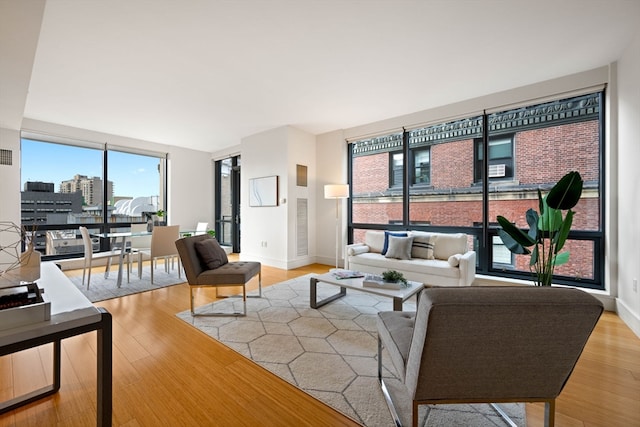 living room with light hardwood / wood-style floors