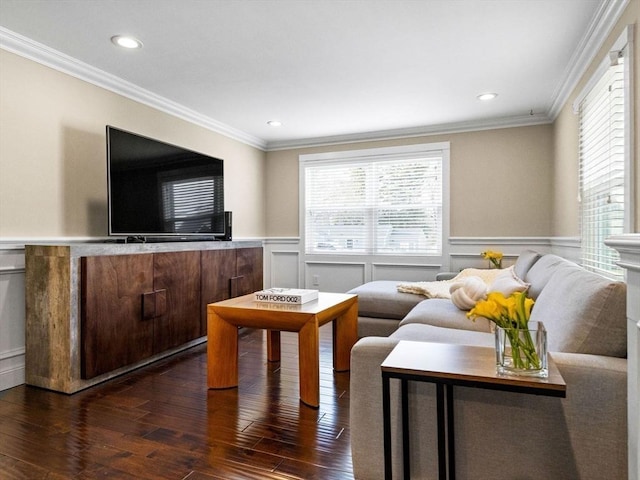 83 Altamont Ave, Melrose, MA 02176 - living area featuring a healthy amount of sunlight, wainscoting, and wood-type flooring