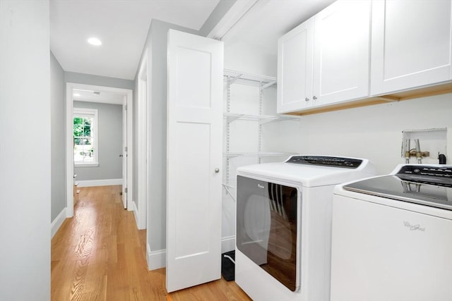 5 Allen St Unit 5, Woburn, MA 01801 - washroom with cabinet space, separate washer and dryer, light wood-type flooring, and recessed lighting