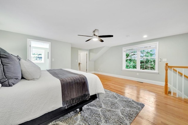 5 Allen St Unit 5, Woburn, MA 01801 - bedroom featuring light wood-style flooring, a ceiling fan, multiple windows, and recessed lighting