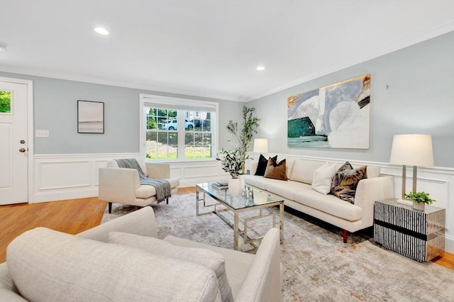 5 Allen St Unit 5, Woburn, MA 01801 - living area with wood finished floors, crown molding, a wainscoted wall, and a decorative wall