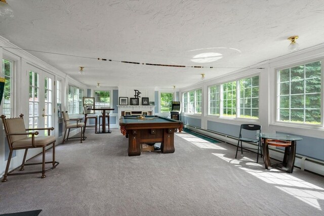 40 Washington St, Hanover, MA 02339 - recreation room featuring a textured ceiling, carpet, pool table, and french doors