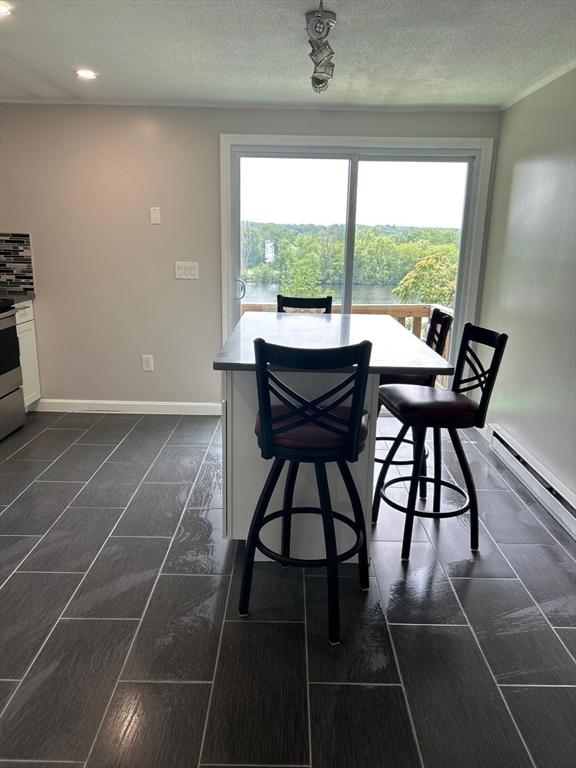 450-458 Riverside Dr Unit 2, Lawrence, MA 01841 - dining room featuring plenty of natural light, recessed lighting, a textured ceiling, and baseboard heating