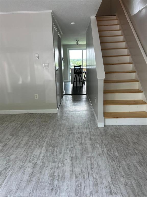 450-458 Riverside Dr Unit 2, Lawrence, MA 01841 - stairway featuring wood finished floors and a textured ceiling