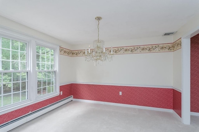 40 Langley Ln, Tewksbury, MA 01876 - unfurnished room featuring a baseboard radiator, a chandelier, baseboards, and wallpapered walls