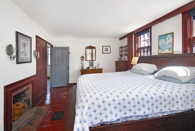 bedroom with a fireplace