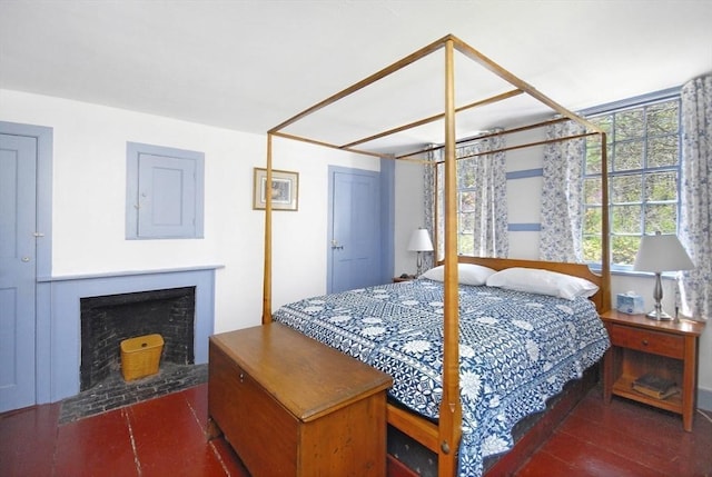 bedroom with a fireplace
