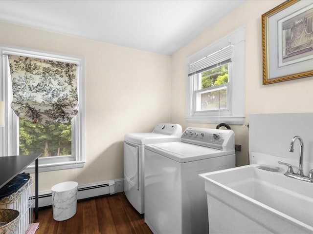 55 Dwight St, Dedham, MA 02026 - laundry area featuring separate washer and dryer and dark wood-style flooring