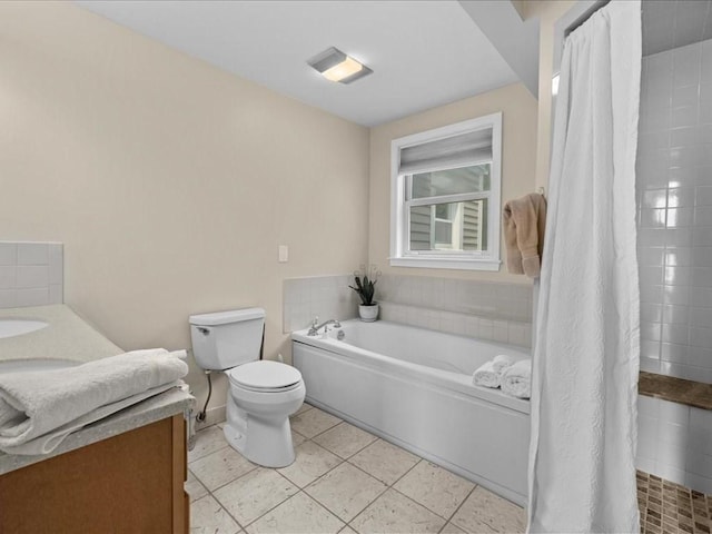 55 Dwight St, Dedham, MA 02026 - full bath featuring a bath, toilet, vanity, and a tile shower