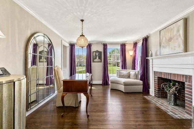 619 Main St, Hanover, MA 02339 - office with ornamental molding, wood finished floors, and a brick fireplace