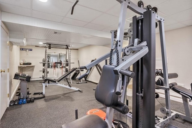 619 Main St, Hanover, MA 02339 - workout area with a paneled ceiling and baseboards