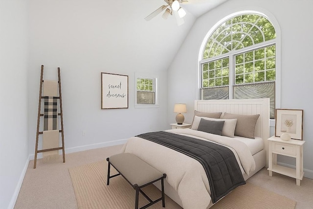 26 Sam Cobb Ln, Princeton, MA 01541 - bedroom with light colored carpet, lofted ceiling, and a ceiling fan