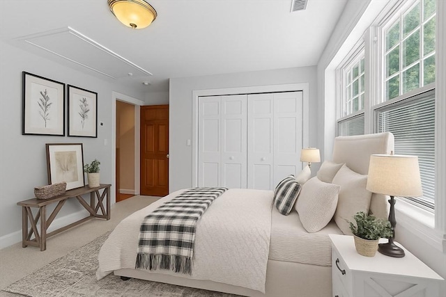 26 Sam Cobb Ln, Princeton, MA 01541 - bedroom with attic access, multiple windows, a closet, and light colored carpet