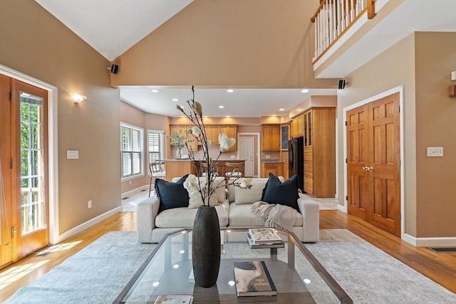 26 Sam Cobb Ln, Princeton, MA 01541 - living area featuring light wood-style flooring, high vaulted ceiling, and recessed lighting
