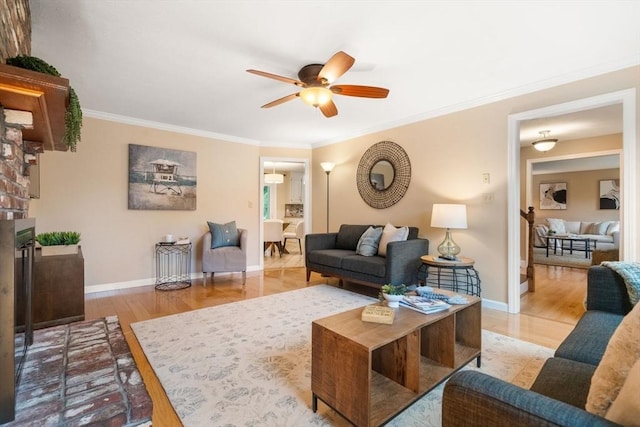 6 Magnolia Cir, Norfolk, MA 02056 - living room with a ceiling fan, ornamental molding, and wood finished floors
