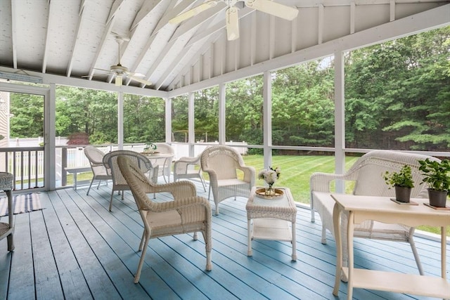 6 Magnolia Cir, Norfolk, MA 02056 - sunroom featuring a ceiling fan, vaulted ceiling, and an outdoor hangout area