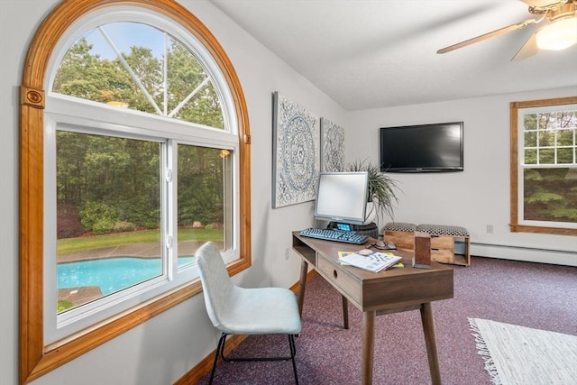 6 Magnolia Cir, Norfolk, MA 02056 - carpeted home office featuring a ceiling fan and baseboards