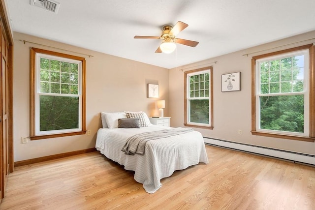 6 Magnolia Cir, Norfolk, MA 02056 - bedroom with a baseboard radiator, light wood-style flooring, and a ceiling fan