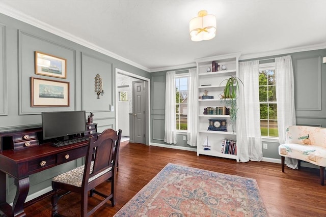 42 Britton St, Raynham, MA 02767 - office featuring ornamental molding, plenty of natural light, wood finished floors, a decorative wall, and baseboards