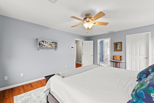 42 Britton St, Raynham, MA 02767 - bedroom featuring baseboards, wood finished floors, ceiling fan, and ensuite bath
