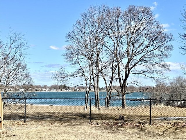 view of water feature featuring fence