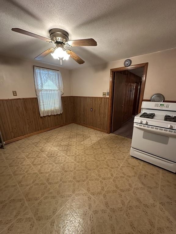 50 Keene St, Lowell, MA 01852 - spare room with a wainscoted wall, wooden walls, a ceiling fan, a textured ceiling, and light flooring