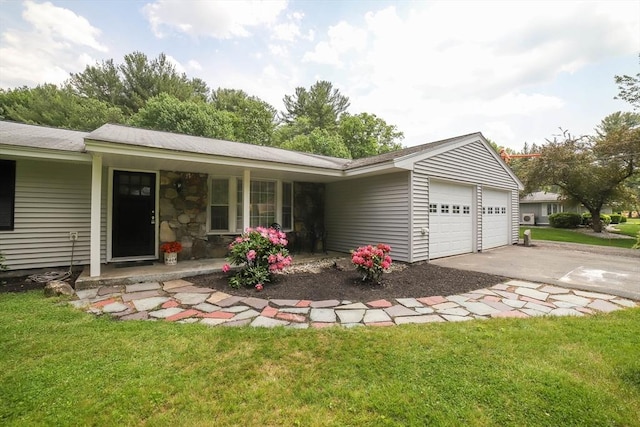 40 Old Stage Rd, Chelmsford, MA 01824 - ranch-style house featuring driveway, a front lawn, an attached garage, and a porch