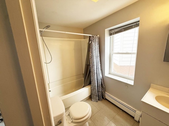 5-7 Monk St, Stoughton, MA 02072 - bathroom featuring baseboard heating, vanity, shower / bath combo, and tile patterned floors