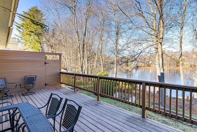 deck with a water view