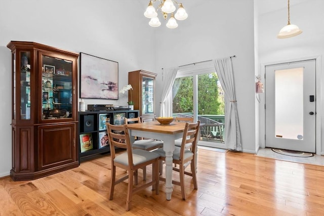 29 1st St Unit C, Salem, MA 01970 - dining area with a chandelier, light wood-style floors, and a towering ceiling