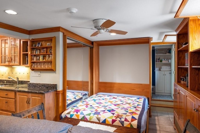 8 Franklin St Unit 18, Marblehead, MA 01945 - bedroom with a sink, a closet, a ceiling fan, and recessed lighting