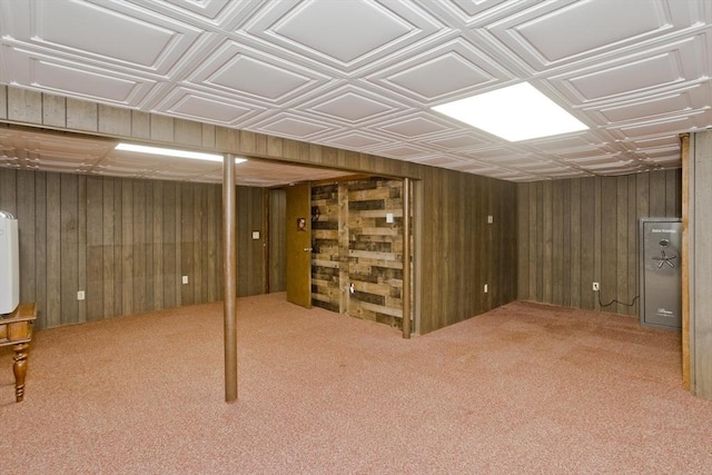 8 Field St, Southwick, MA 01077 - finished basement with wooden walls, carpet flooring, and an ornate ceiling