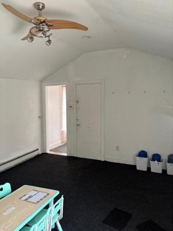 1098 Pleasant St, Palmer, MA 01069 - bonus room with vaulted ceiling, a baseboard heating unit, dark carpet, and a ceiling fan