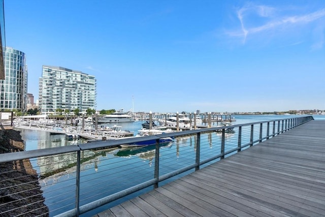 dock area with a water view