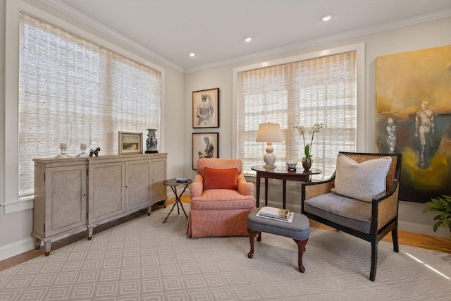 350 Bradford St Unit 7, Provincetown, MA 02657 - sitting room featuring healthy amount of natural light, light wood-type flooring, crown molding, and recessed lighting