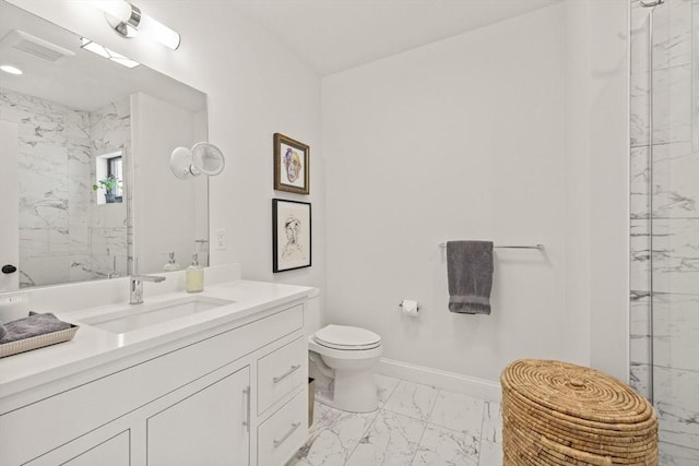 350 Bradford St Unit 7, Provincetown, MA 02657 - bathroom with marble finish flooring, vanity, and a marble finish shower
