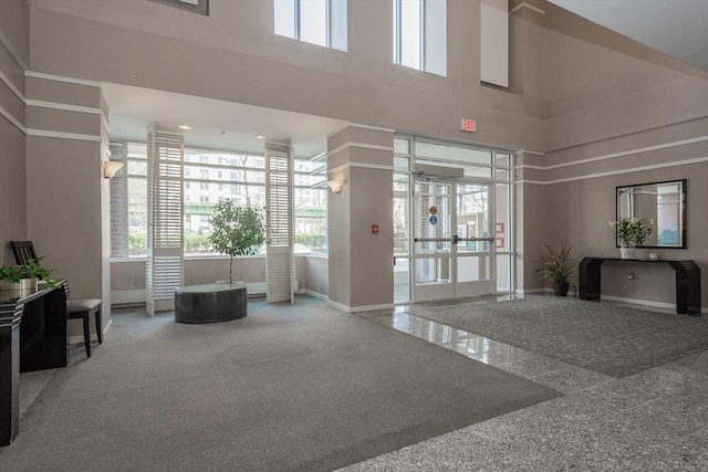 lobby with a towering ceiling