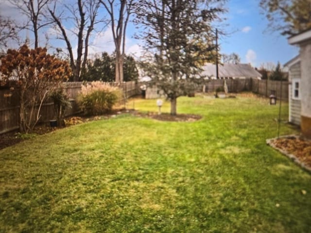 view of yard with a fenced backyard