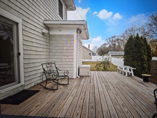 wooden deck featuring a fenced backyard