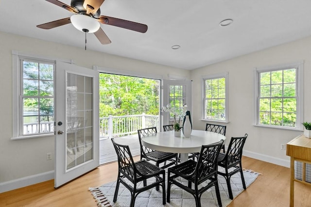 31 Brookside Dr, North Smithfield, RI 02896 - dining space featuring plenty of natural light, baseboards, light wood finished floors, and a ceiling fan