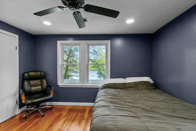 31 Brookside Dr, North Smithfield, RI 02896 - bedroom with wood finished floors, baseboards, recessed lighting, and a ceiling fan