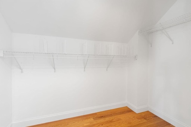 walk in closet featuring vaulted ceiling and hardwood / wood-style flooring