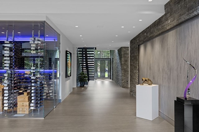 wine cellar with expansive windows