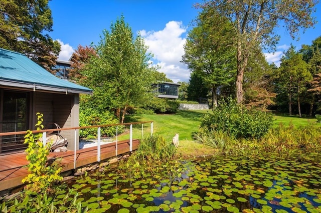 view of yard featuring a wooden deck