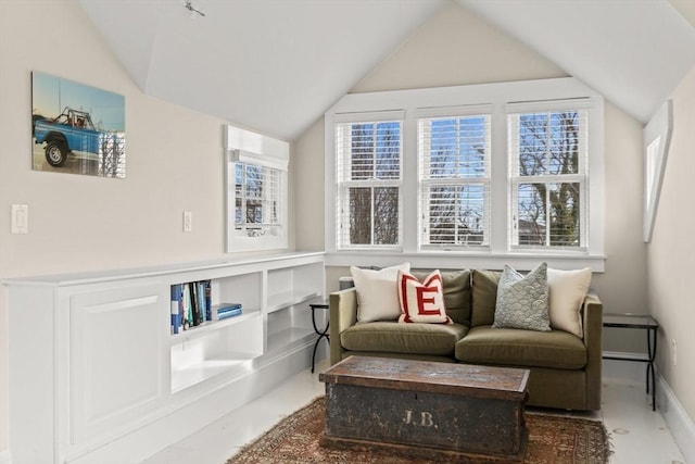 living area featuring vaulted ceiling