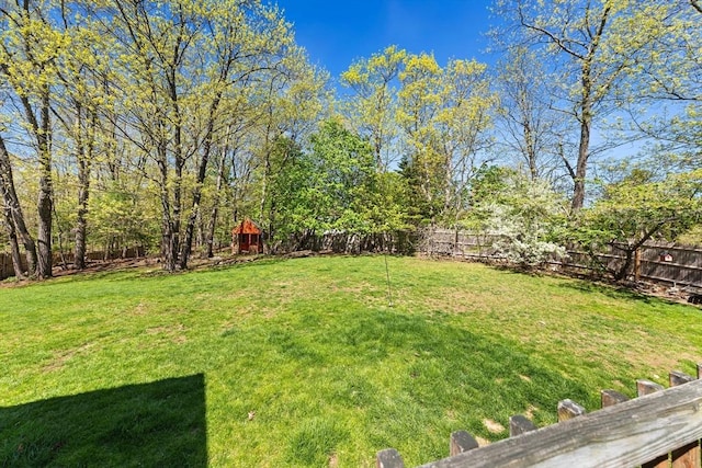 view of yard with a fenced backyard