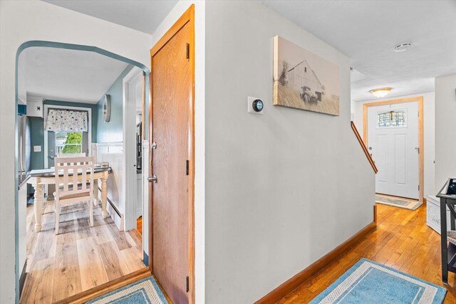 215 Lynnfield St, Lynn, MA 01904 - hall with light wood-style floors, a baseboard heating unit, and baseboards