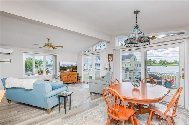 1 Shore Ave, Beverly, MA 01915 - dining space with a wall mounted air conditioner, light wood-style floors, and ceiling fan