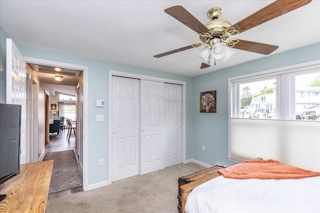 1 Shore Ave, Beverly, MA 01915 - carpeted bedroom featuring a closet, baseboards, and a ceiling fan