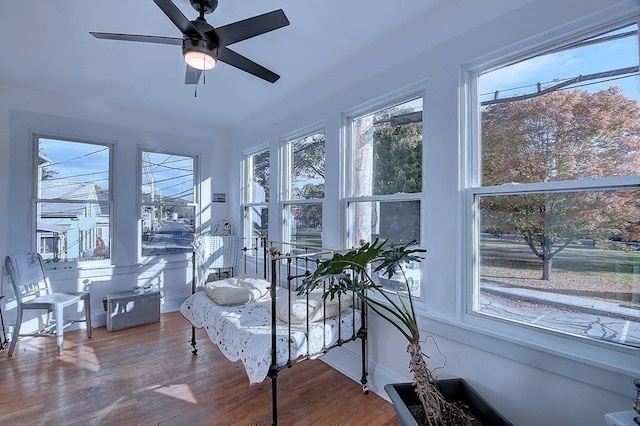 sunroom / solarium with ceiling fan